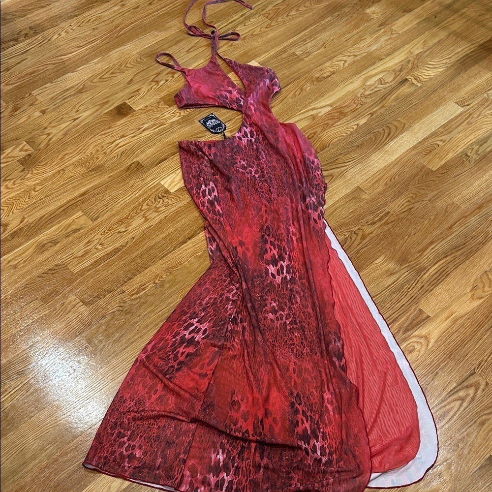 Dolls Kill Unholy Red Snake Print Cut out Maxi Dress women’s xl new w tag